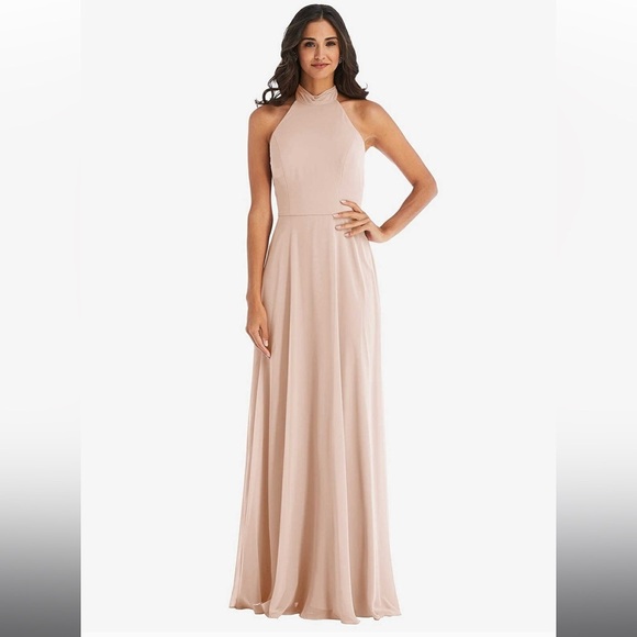 Dessy Collection- HIGH NECK HALTER BACKLESS MAXI DRESS - Picture 1 of 14